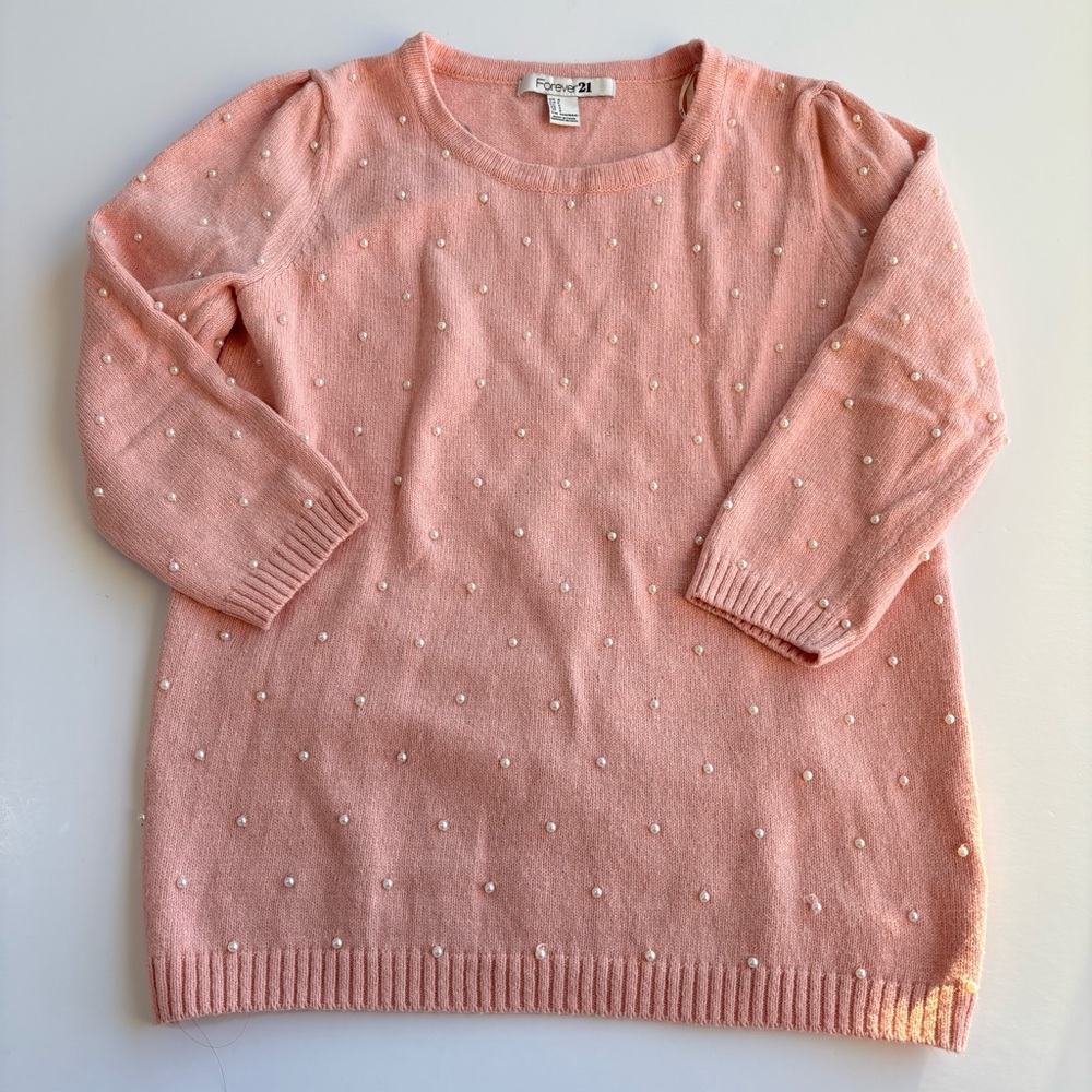 M1 Embellished Faux Pearl Sweater Pink Blush Forever 21 Women Small